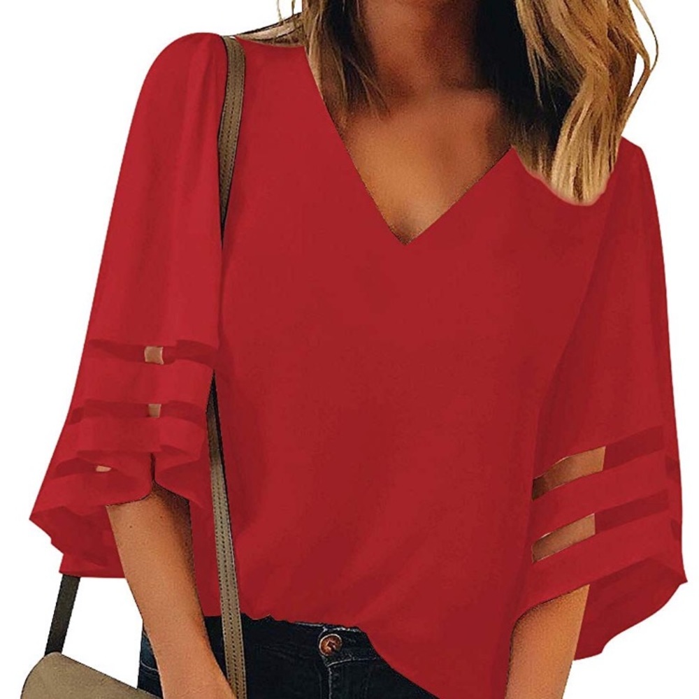 Red Bell Sleeve Blouse